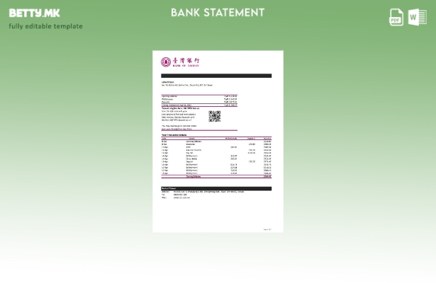 модерен стил Тајван Банка на Тајван банка извод на ексел шаблон